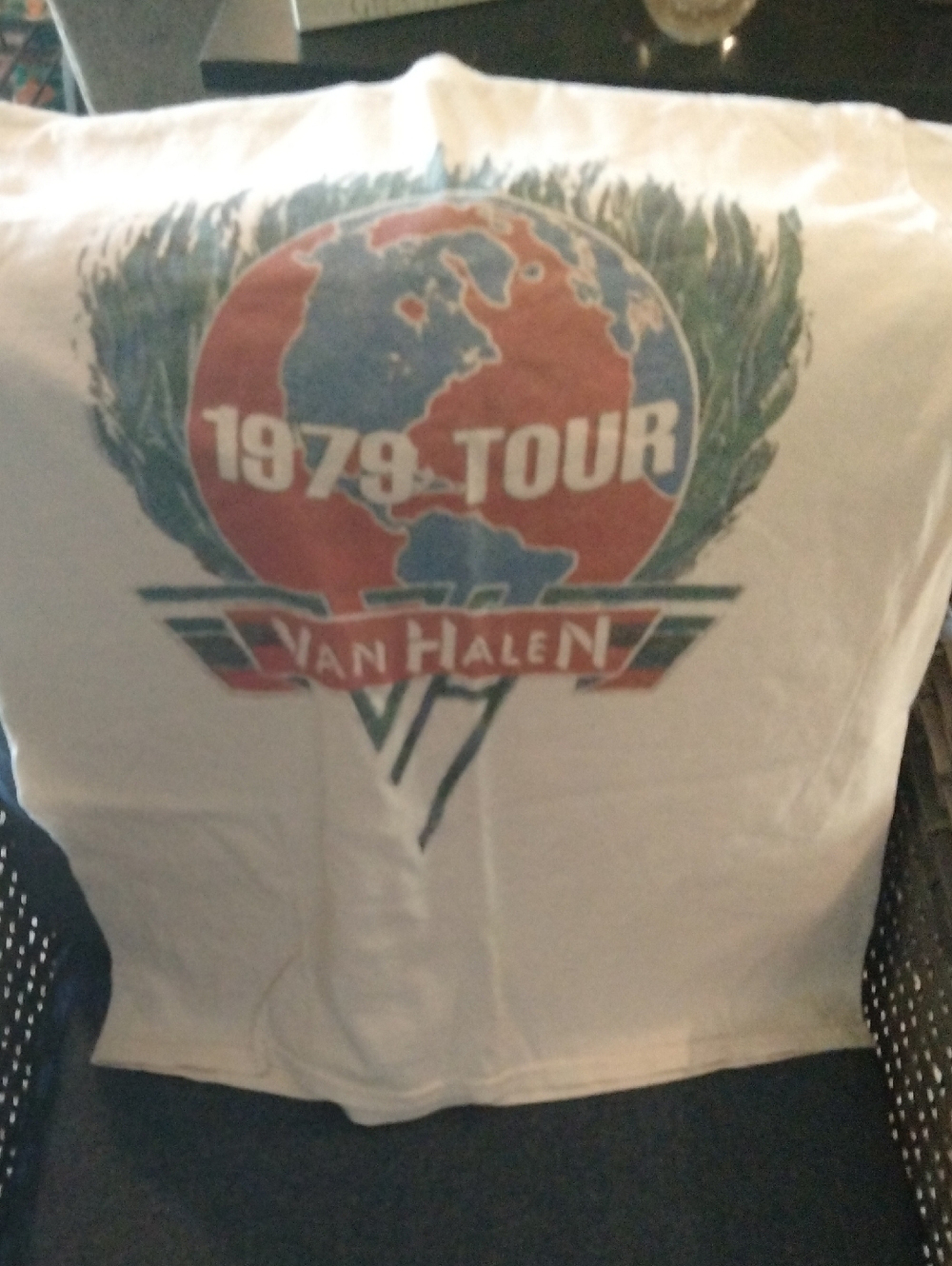 Van Halen 1979 Tour Vintage Graphic Tee - White with Red & Blue Print